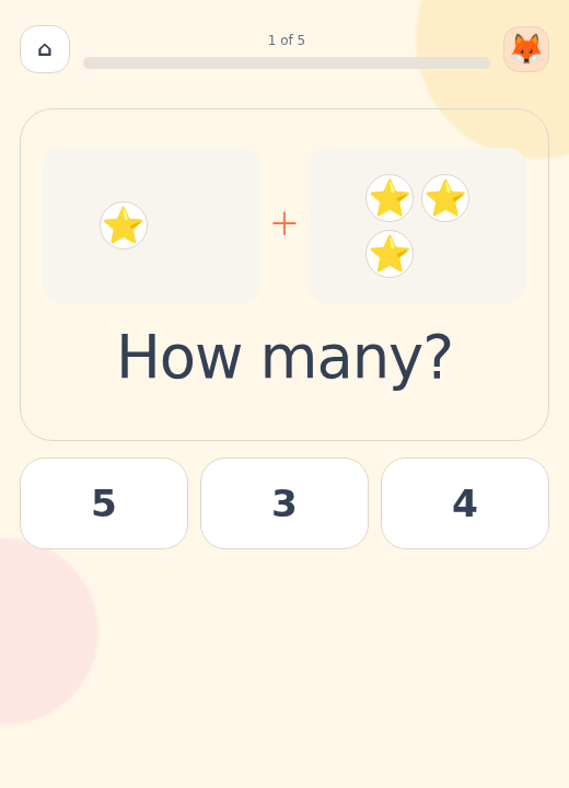 Mix Math visual addition game showing one star plus three stars