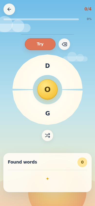 Spell Ray word game with letters arranged around a golden center